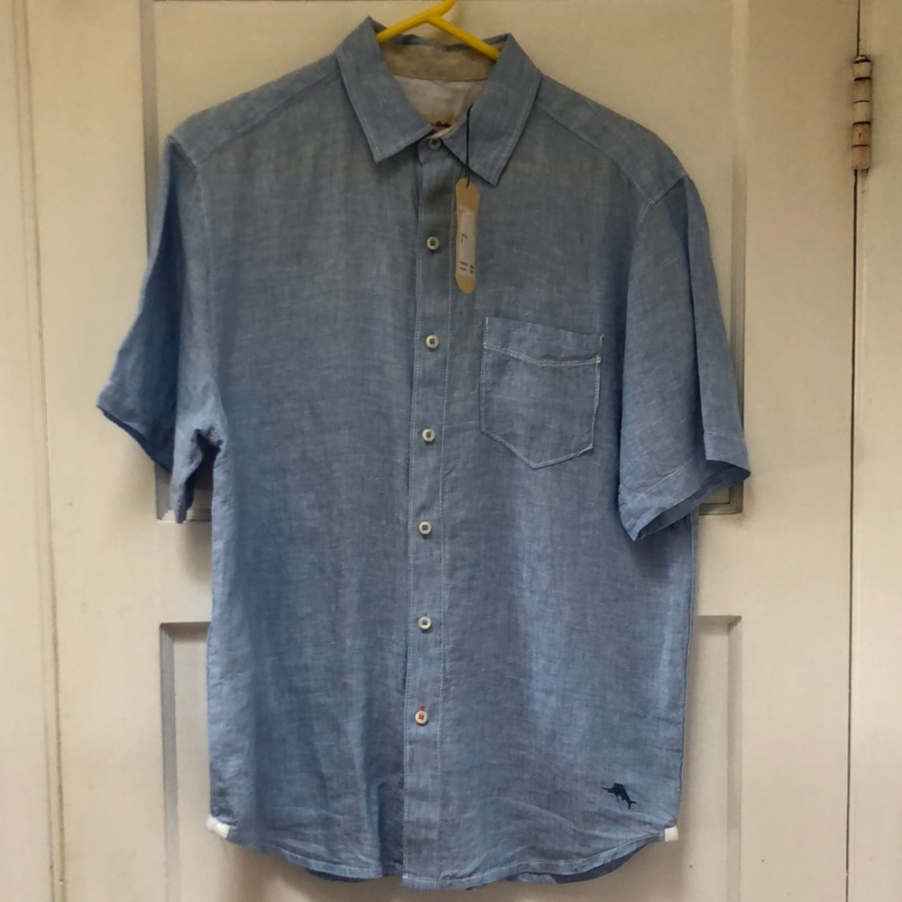 Tommy Bahama Party Breezer Men’s Linen Short Sleeve Shirt Big Sky Blue